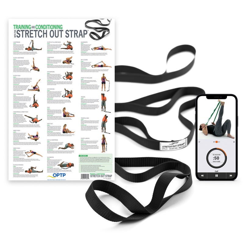 OPTP The Original Stretch Out Strap with Exercise Poster, USA Made Top Choice Stretch Out Straps for Physical Therapy, Yoga Stretching Strap or Knee Therapy (XL) - Image 1
